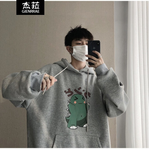 Jela Sweater Men's Hoodie Autumn and Winter Trendy Print New Pullover Sports Casual Couple Jacket Male Student Autumn Clothing Male Korean Style Teen Loose Trendy Brand Hip-Hop Top Light Gray L