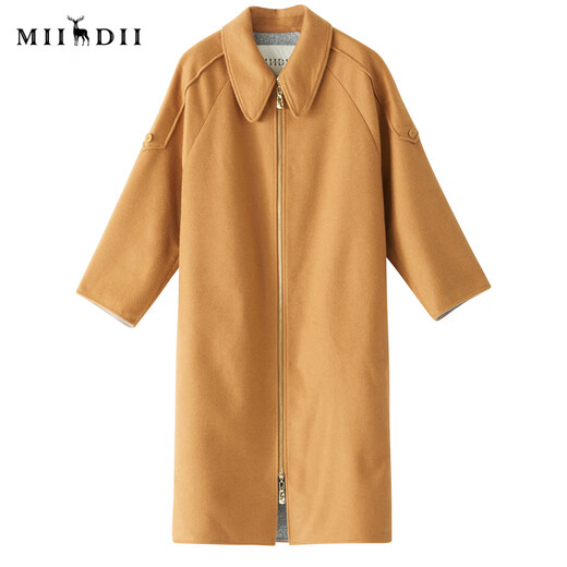 谜底2022冬季新品复古优雅长款宽松羊毛呢大衣外套女229MD6195 土卡其 S