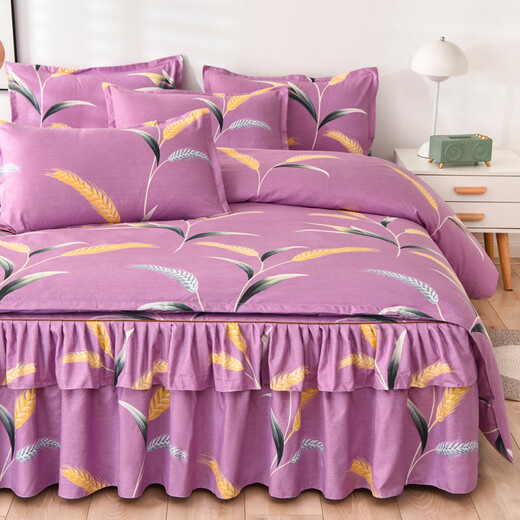 Boxingna Jiangsu Nantong bed skirt four-piece thickened skin-friendly and polished lace bed cover quilt cover single and double simple quilt cover wheat ear 2.0m bed skirt four-piece [quilt cover 200*230cm]