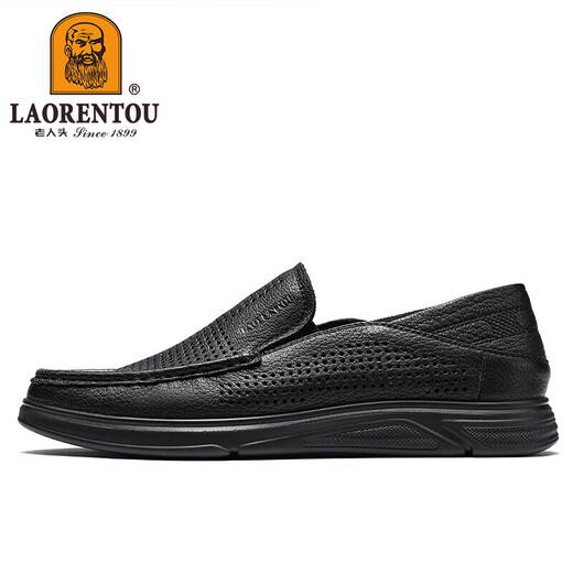 Alter Mann des Mannes (Laorentou) Herrenschuhe Sommergeschäft Casual Schuhe Low Top Schuhe Schaffellschatzhocker Füße Hollow Hole Schuhe atmungsbeheichte leichte Lederschuhe Ll12132 Black 42
