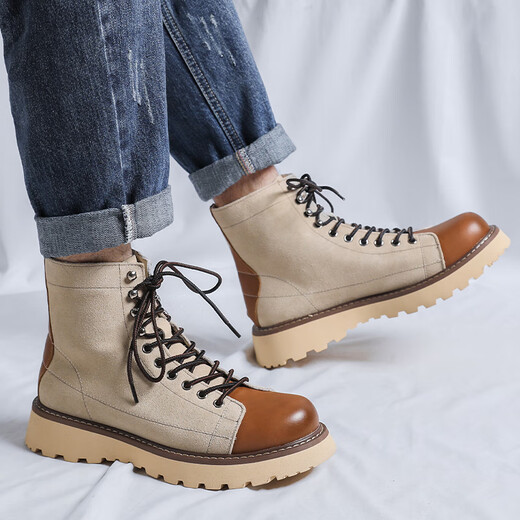 KGV Martin Boots Herren neue britische Stil atmungsaktive High-Top-Schuhe dicker Sohle Erhöhung Arbeitstiefel Trendy Denim Boots Herrenstiefel gelbe Erhöhung 41 Standard Lederschuhgröße
