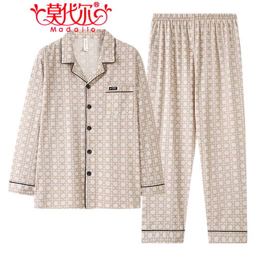 莫代尔(高质量)睡衣男士春秋款100%纯棉长袖2025新款男款秋季男式家居服 3882 (170/L码)建议穿着体重120-140斤