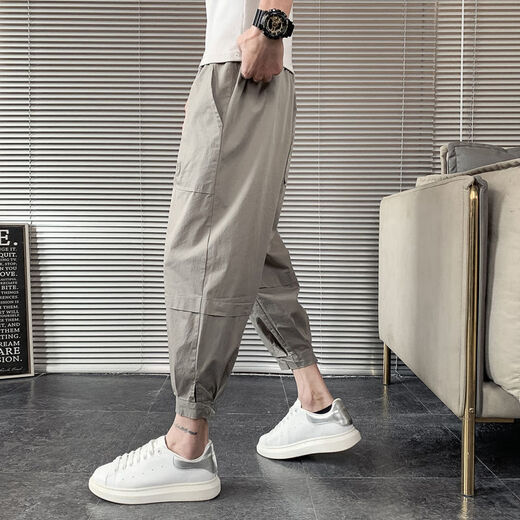 
Fini Dongjue handsome pants for men in summer thin fashion brand small feet workwear nine-point men internet celebrity loose slim Harren Cropped Pants K057 Black 3XL 175-195Jin [Jin equals 0.5 kg]