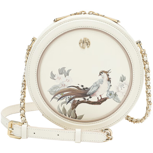 
Guyisi new Chinese women's bag small round bag printed round cake bag cowhide one-shoulder crossbody bag to give girlfriend birthday gifts to lovers Tea moon white + gift bag + writing greeting card