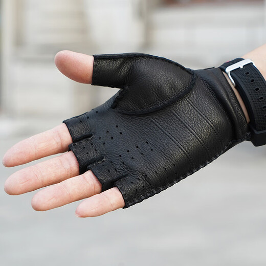Lootis NOOLDERS men's half-finger retro driving deerskin gloves retro motorcycle riding driving gloves half thin black L size