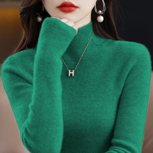 Yimanfu Knitted Sweater Women's Autumn and Winter New Half-Turtle Collar Slim Fit Bottoming Sweater Women's Versatile Tops Black One Size - Recommended 85-135 Jin Jin equals 0.5 kg