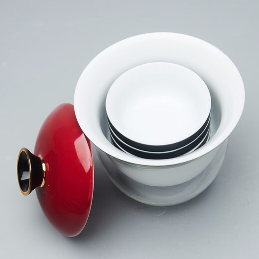 Rongshantang Qingshi Ceramic Travel Kung Fu Tea Set Covered Bowl Teacup One Pot Four Cups Fair Cup Set Outdoor Portable Bag Qingfeng Top Covered Bowl Set