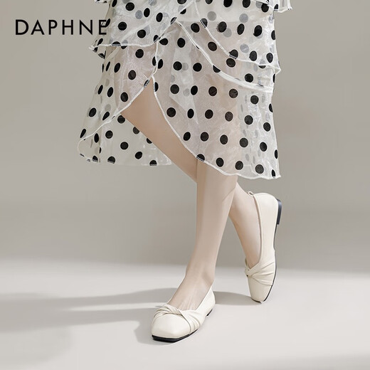Daphne (Daphne) offizielle Single-Schuhe für Frauen 2025 Französisch und Herbst Neue französische sanfte Mutterschuhe flacher Sohle flacher Mund Einspitzenschuhe für Frauen Aprikosenfarbe [flache Sohle bequeme Einzelschuhe] 37