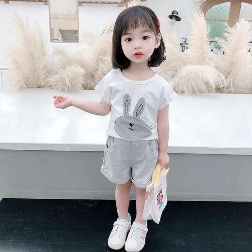 布潮星女童套装夏装新款夏季儿童洋气女宝宝童夏天短袖T恤短裤小孩衣服 粉红色（上衣+裤子） 110码建议3-4周岁）