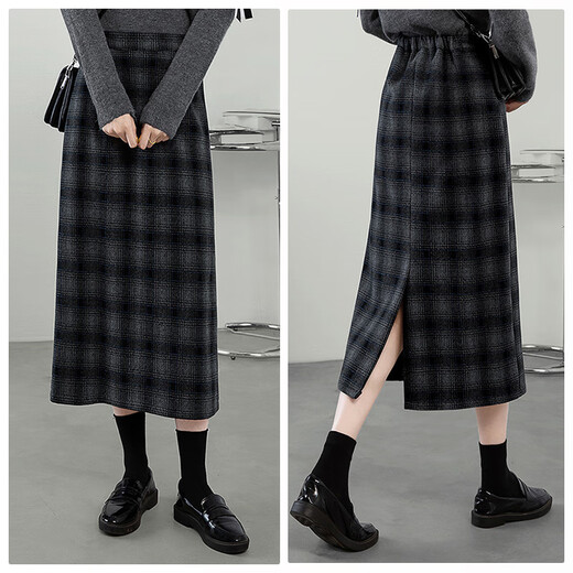 Cypress Plaid Skirt 2025 Autumn New Women's High Waist Slim Slit Midi Skirt