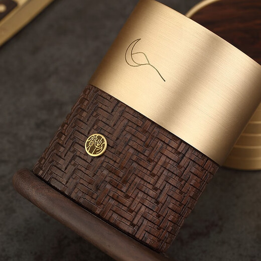 Jiutang Pure Brass Tea Ceremony Six Gentlemen Kung Fu Tea Set Accessories Three-piece Tea Brush Set Tea Brush Knife Needle Clip Tea Coaster Copper and Wood Accessories-Copper Wood Six Gentlemen Cup Holder Cover-Yueyun