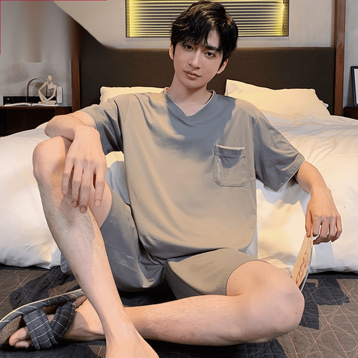 Modale Herren-Pyjama in Sommer-Eis Silk-Shorts-Shorts im Sommer können draußen getragen werden und fühlen sich mit großer Sicht, komfortabler Hauskleidung Tianyun Gray-3518 Modell 3xl [geeignet für 170-200 Jin [Jin gleich 0,5 kg]]]