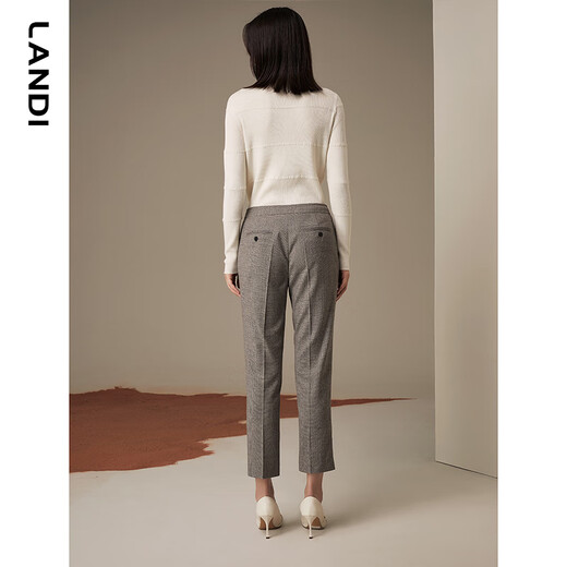 LANDI Checked Wool Suit Pants Women's New Winter Dark Gray Slim Fit Pants Trousers Gray Brown L