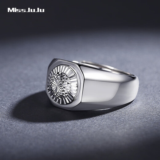 Miss JuJu PT950 platinum ring for men, fashionable platinum wide face men's ring, diamond-shaped imitation diamond turned flower ring, weight 13.62g