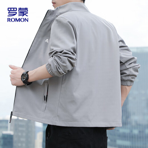 
ROMON Jacket Men's Trendy Spring Business Executive Standing Collar Loose Casual Windproof Jacket Men's JK83 Black 3XL