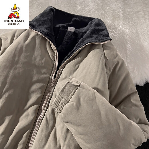 Scarecrow (MEXICAN) Japanese stand-collar cotton coat for men, velvet and thickened, American retro Hong Kong style winter coat, trendy brand ins workwear cotton coat, apricot S