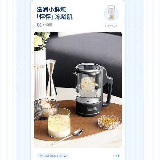 Morphyrichards mini health pot office teapot glass flower teapot health cup kettle bird's nest pot tea maker electric kettle 0.6L with glass stew pot MR6085 upgrade-split coconut milk white 0.6L