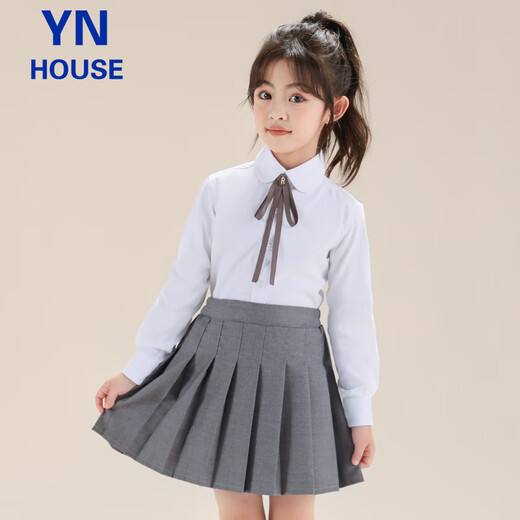 Yinuofang girls' shirt white long-sleeved round neck spring and summer new student Children's Day performance school uniform children's casual T-shirt loose
