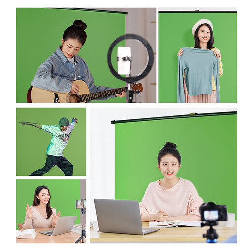 Shangpu Portable thickened green screen can lift and lower the hair-level curtain cloth cushion background cloth virtual live broadcast room telescopic background wall green indoor internet celebrity photo video special effect studio green screen 2.5*2.5+45cm lamp + 300W lamp *2+