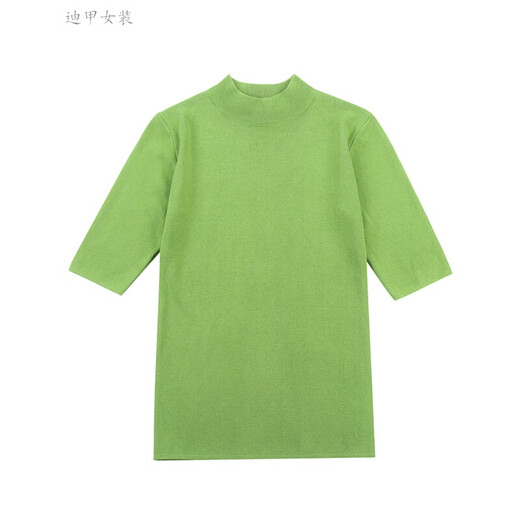 简方位毛衣女2019春秋新款半高领中袖针织衫女欧美套头五分袖修身紧身打 藏蓝色 S