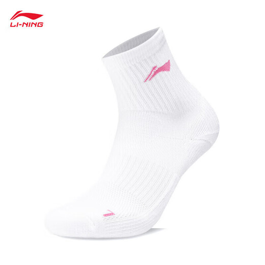 李宁（LI-NING）羽毛球袜中筒毛巾运动袜女款毛巾袜吸湿排汗AWTS005-2三双装白色