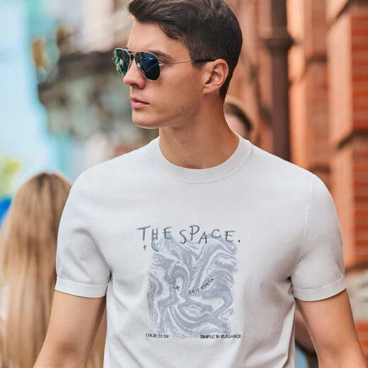 
Mr. Bu spring and summer new men's short-sleeved T-shirt trendy round neck casual men's cool clothes AT12111 White L (175)