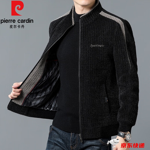皮尔卡丹（pierre cardin）灯芯绒夹克外套男秋冬加绒加厚2022新款冬季羊毛呢子立领短款大衣 9902黑色 175