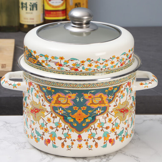 Oulijia enamel steamer with steaming grate, stew pot, soup pot, steamed buns, steamed buns, induction cooker, gas universal, aromatic - visible lid, 2 layers, 26cm