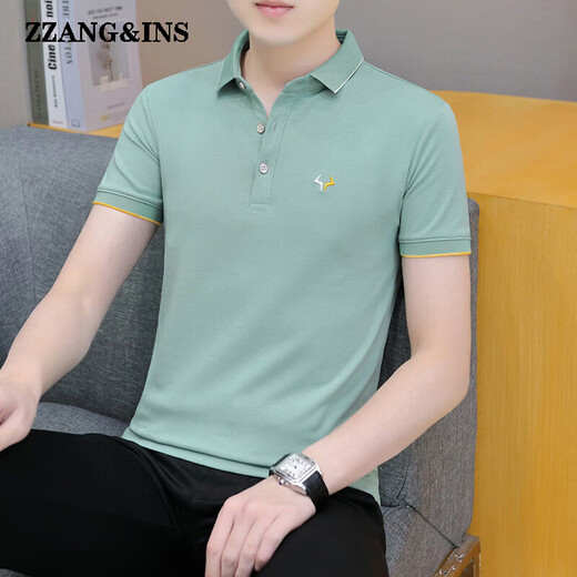 zzang&ins轻奢高端品牌短袖POLO衫男士夏季新款翻领休闲商务宽松 t恤衣服潮 681烟灰 XL （建议130-140斤）