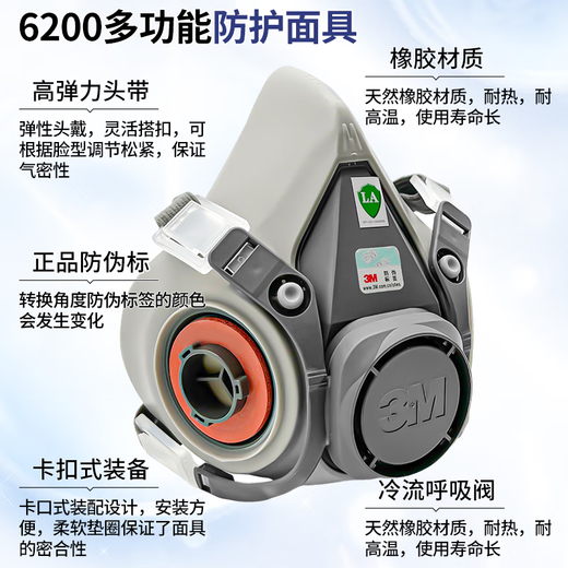 3M防毒面具6200喷漆防甲醛化工气体工业粉尘活性炭滤毒盒面具 3M6200主体+2097滤棉2只(KP100)