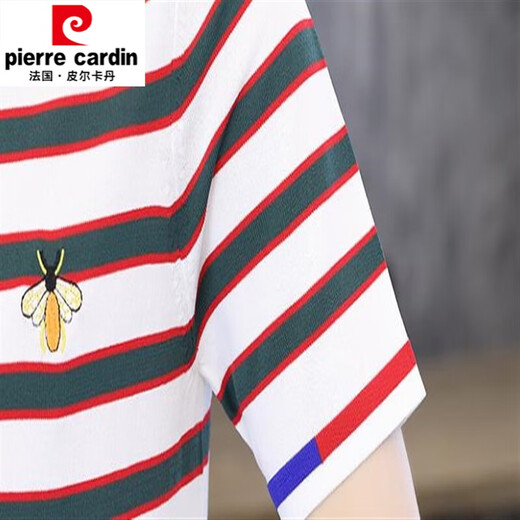 
Pierre cardin high-end little bee embroidered striped knitted T-shirt men's summer thin ice silk breathable short-sleeved top stretch T-shirt T LSD-LDQS761 black and white stripes 4XL