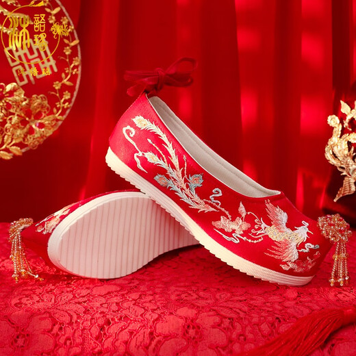 Mu Yuyao Hanfu Chaussures brodées Chaussures en tissu chinois brodées Xiuhe Chaussures de mariage Super Fairy Old Pékin Chaussures en tissu plat Flat Bridal Chores Blow-Up Pearl Nirvana Flat 38