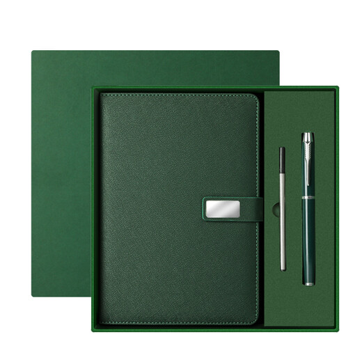 MU Lei Notebook Geschenkbox Set Hoch aussehende exquisite Geschenkgeschenke Custom bedrucktes Logo Business High-End Work Conference Office Notepad Gravur High-End-Schreibzeittagebuch Erwachsener 15012-A5-Obsidian Black (Signature Pen + Refill)
