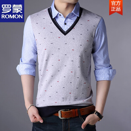 Romon (Romon) Spring and Automne Fake Two-Shirt Shirt Cold Cold Tripted Men's Men à manches longues à manches longues à manches longues à manches longues à manches longues à manches longues Mente de base pour hommes d'âge moyen 3878 Rouge (printemps et automne) Cuffes minces L 170 Recommandé 118-138jin [Jin est égal à 0,5 kg]