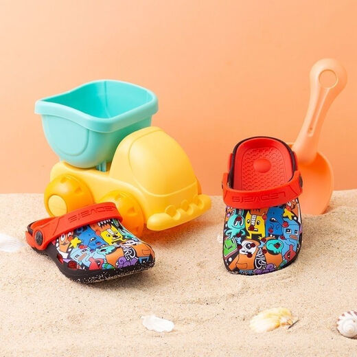 Aihukang 2023 Cute Cartoon Beach Shoes Aihukang New Children's Silicone Crocs Baby Summer Soft Sole Anti-Slip Sandals Graffiti Monster Black 27 Inner Length 16.5cm Warm Tips One Size Small