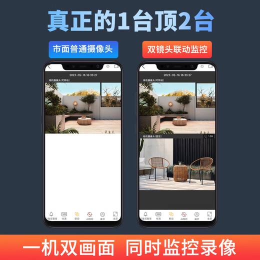Batianan dual-screen surveillance wireless camera home outdoor high-definition 4g monitor 360-degree no dead angle with night vision panoramic voice phone remote automatic rotation home outdoor [WIFI triple camera battery life version] 10x zoom + 128G