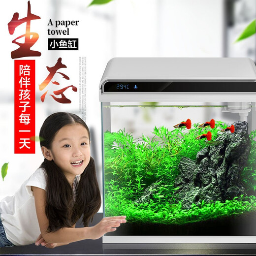 SUNSUN ultra-white glass small fish tank living room small desktop home aquarium ecological water-change-free goldfish tank HE380 high-end tank built-in cotton filter material (38*26*38cm)