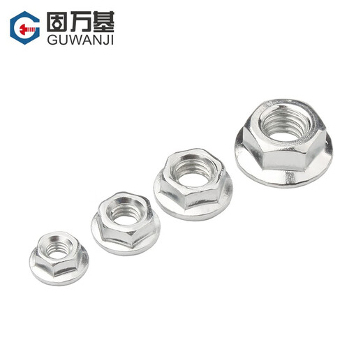 Guwanji galvanized hexagonal flange nut flange surface screw cap flower tooth anti-slip surface anti-return locking pad anti-loosening nut 4.8 grade white zinc carbon steel M3 100 pieces