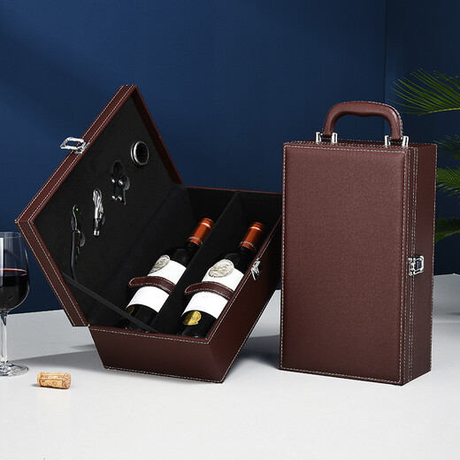 Yiniao red wine box leather box double wine gift box red wine universal packaging box with wine utensils empty box does not include wine brown one (with wine utensils, multi-bin straight hair, does not include wine)
