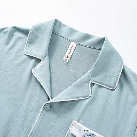 Fenton pure cotton anti-mite Fan Chengcheng's same style star's same style lapel simple cardigan men's cotton home clothes suit gray green-men's XL