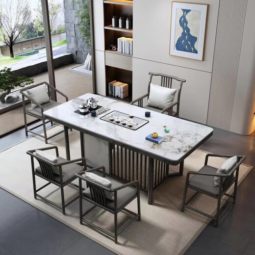 Slate tea table, simple office Kung Fu tea table, living room, modern tea table with water boiler, light luxury coffee table 140*80*75CM Chanel single table comes with smart tea stove