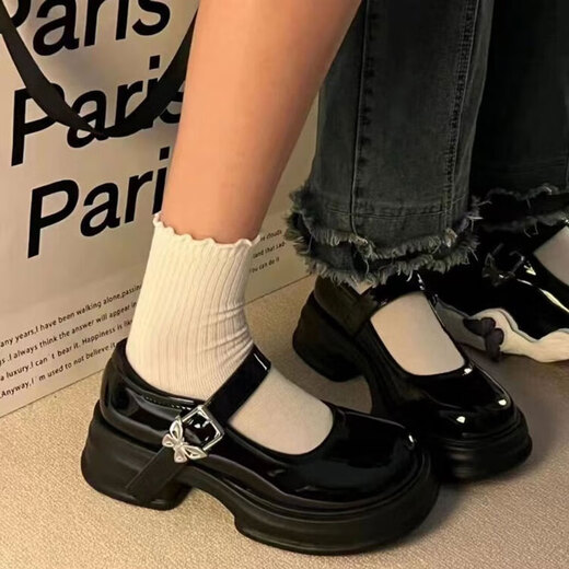 
ZCVRR thick sole Mary Jane women's shoes spring and summer new small leather shoes Japanese jk with skirt versatile single shoes thick heel loafers black 37 (235mm)