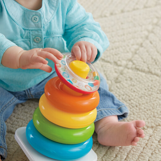 Fisher-Price Infant and Toddler Early Education Toy Gift Jenga Ring Baby Tumbler Base Rainbow Jenga Ring-Rainbow Ring N8248