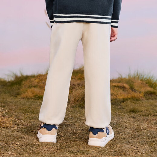 Mini Bala mini parent-child jumping pants for boys and girls autumn and winter plus velvet trousers light khaki 50311 120