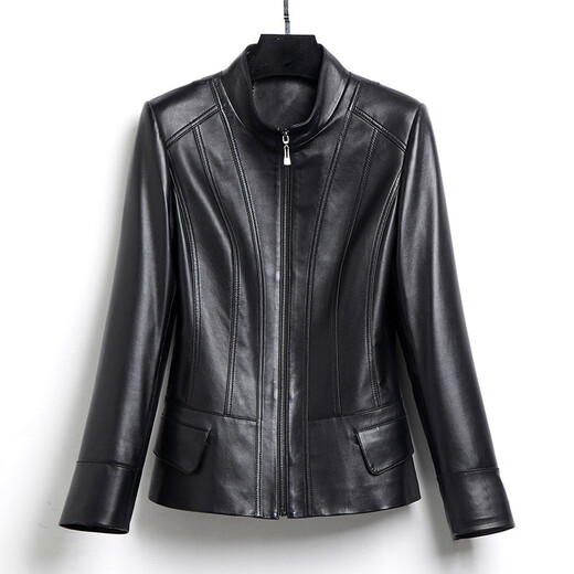 Zongchun Haining Leather Women's Short Genuine Leather Jacket Autumn and Winter Sheepskin Slim Jacket Fashion Middle-aged Slim Leather Jacket Temperament Casual Versatile Short Jacket Black 3XL