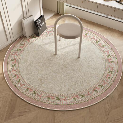 Huili's customized dressing table, stool, floor mat, swivel chair, round living room carpet, bedroom bedside blanket, cloakroom, makeup stool foot pad, floral enigma, Belgian velvet floor mat - round, diameter 80cm
