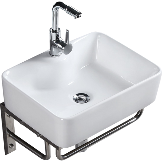
INVIIL Mini wash basin small bathroom hanging basin balcony children's wash basin ceramic surface pool wall hanging corner CP with holes and bracket 4837+ basin faucet + accessories