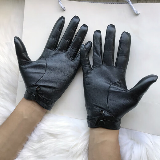 Gold Longyue Men's Lambskin Genuine Leather Gloves Touch Screen Thin Unlined Single Layer Soft Sheepskin Driving Outdoor Gloves Split Finger Spring Autumn Winter Plus Velvet Warm Black Plus Small Hand Repair Black XS Plus Velvet