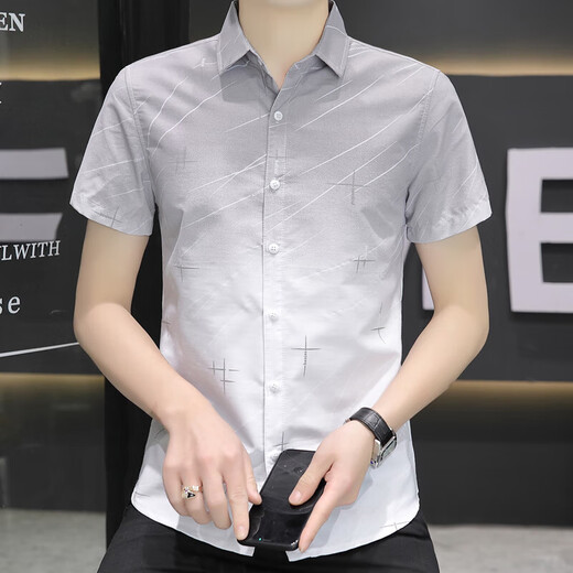 Pang Donglai DL Summer Nuevo camisa de manga corta Masculina Camisa casual de negocios Juvenil Top HT844 Green M 90-105Jin [Jin equivale a 0.5 kg]