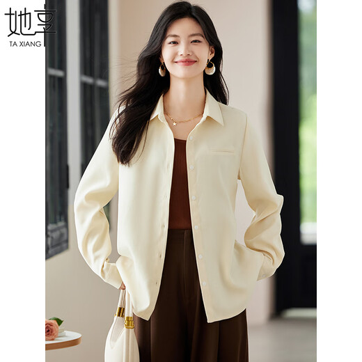 She enjoys long-sleeved shirt women's simple all-match shirt cardigan commuter top autumn and winter brushed shirt jacket T143C2045